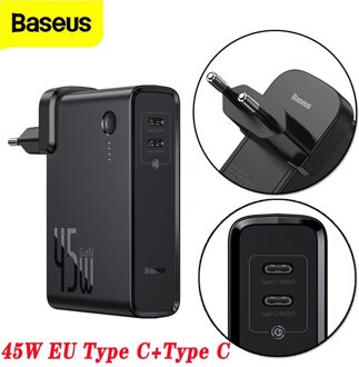 Baseus 2 In 1 Gan Power Bank 10000Mah 45W 5A Quick Opladen Eu Usb Charger Voor Iphone Samsung huawei Snel Opladen Voor Notebook EU zwart C en C