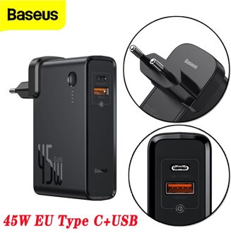 Baseus 2 In 1 Gan Power Bank 10000Mah 45W 5A Quick Opladen Eu Usb Charger Voor Iphone Samsung huawei Snel Opladen Voor Notebook EU zwart C en U