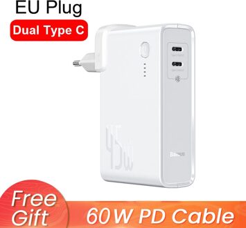 Baseus 2 In 1 Power Bank 10000Mah Gan Charger 2 In 1 Pd Qc 3.0 Afc Snel Opladen Usb oplader Voor Iphone Samsung Voor Macbook Pro EU Dual type-C wit