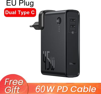 Baseus 2 In 1 Power Bank 10000Mah Gan Charger 2 In 1 Pd Qc 3.0 Afc Snel Opladen Usb oplader Voor Iphone Samsung Voor Macbook Pro EU Dual type-C zwart
