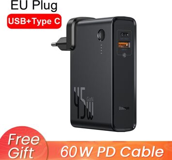 Baseus 2 In 1 Power Bank 10000Mah Gan Charger 2 In 1 Pd Qc 3.0 Afc Snel Opladen Usb oplader Voor Iphone Samsung Voor Macbook Pro EU USB met C zwart