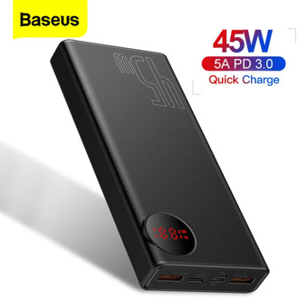 Baseus 20000mAh Quick Charge Power Bank PD 45W 20000 mAh Powerbank Portable External Battery Charger For iPhone Xiaomi Mi Huawei