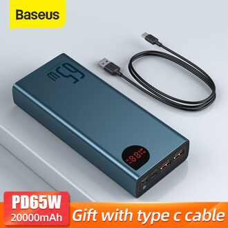 Baseus 65W Power Bank 20000Mah Pd Qc 3.0 Snel Opladen Powerbank Externe Batterijen Draagbare Oplader Voor Telefoon Laptop tablet blauw