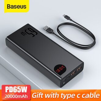 Baseus 65W Power Bank 20000Mah Pd Qc 3.0 Snel Opladen Powerbank Externe Batterijen Draagbare Oplader Voor Telefoon Laptop tablet zwart