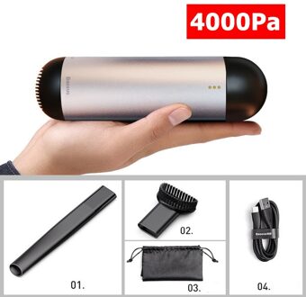 Baseus Auto Stofzuiger Draadloze Handheld 5000Pa Hoge Zuigkracht Voor Thuis Desktop Reiniging Draagbare Stofzuiger Sliver 4000Pa