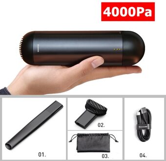 Baseus Auto Stofzuiger Draadloze Handheld 5000Pa Hoge Zuigkracht Voor Thuis Desktop Reiniging Draagbare Stofzuiger zwart 4000Pa