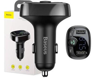 Baseus Bluetooth FM-zender met autolader - 2x USB, microSD - Zwart