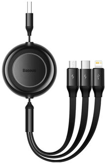 Baseus Bright Mirror 2 Series 3-in-1 oprolbare kabel - USB-A naar USB-C / Lightning / Micro USB - Zwart - One size