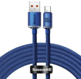 Baseus Crystal Shine USB-A / USB-C kabel - 1.2m, 100W - Blauw