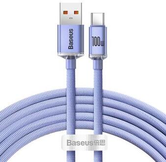 Baseus Crystal Shine USB-A / USB-C kabel - 1.2m, 100W - Paars