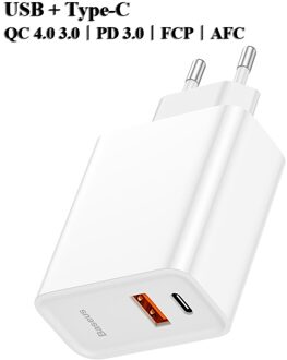 Baseus Dual Usb Fast Charger 30W Ondersteuning Quick Charge 4.0 3.0 Telefoon Oplader Draagbare Usb C Pd Charger Qc 4.0 3.0 Forxiaomi USB A USB C wit