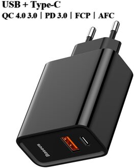 Baseus Dual Usb Fast Charger 30W Ondersteuning Quick Charge 4.0 3.0 Telefoon Oplader Draagbare Usb C Pd Charger Qc 4.0 3.0 Forxiaomi USB A USB C zwart