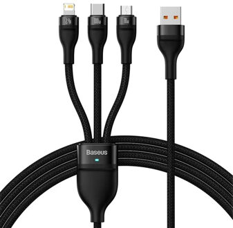 Baseus Flash Series 2 - 3-in-1 snellaadkabel - USB-A naar USB-C / Lightning / Micro-USB - 100 Watt - 1,5 meter - Zwart - One size