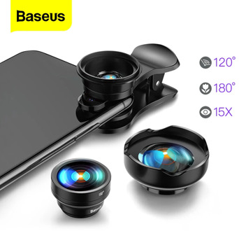 Baseus Mobile Phone Lens Wide Angle Fish eye Fisheye 15X Macro Camera Lens For iPhone Xs Max Xr X Samsung S10 S9 Huawei P30 Pro
