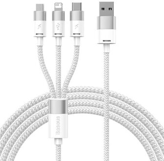 Baseus StarSpeed Series 3-in-1 snellaadkabel - USB-A naar USB-C / Lightning / Micro-USB - 1,2 meter - Wit - 2m