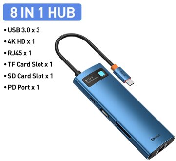 Baseus Usb C Hub Usb Multi Hdmi Compatibel Usb 3.0 RJ45 Kaarder Reader Otg Adapter Usb Splitter Voor macbook Pro Air Hub 8 in 1 HUB DreamBlue