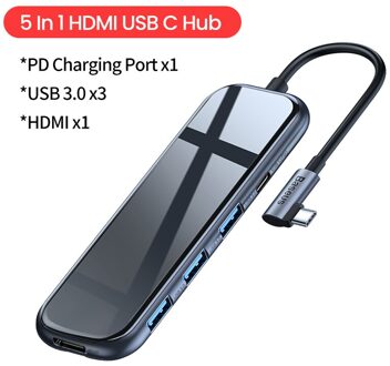 Baseus Usb Type C Hub Naar Hdmi RJ45 Multi Usb 3.0 USB3.0 Power Adapter Voor Macbook Pro Air Dock 3 poort USB-C Usb Hub Splitter Hab 5 In 1 HDMI USBC Hub