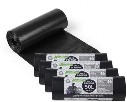 Basic Afvalzakken - vuilniszakken - 100x stuks - van 50 liter - zwart kunststof - 68 x 70 cm