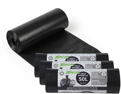 Basic Afvalzakken - vuilniszakken - 80x stuks - van 50 liter - zwart kunststof - 68 x 70 cm