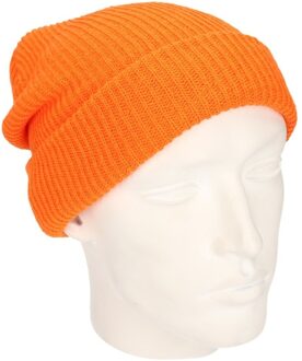 Basic beanie muts lang oranje voor heren