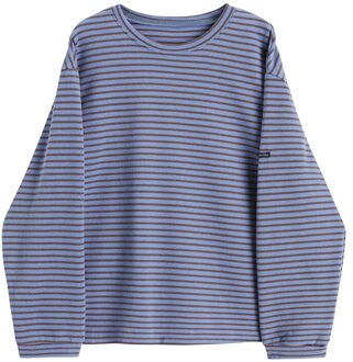 Basic Bf Gestreepte T-shirt Vrouwen Lente Regelmatige Lange Mouwen Jumper Tees Vrouwelijke O Hals Koreaanse Harajuku Straat ins Tops blauw