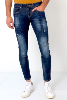 Basic Broek Heren - Jeans Met Verfvlekken - D3068 - Blauw - Maten: 33