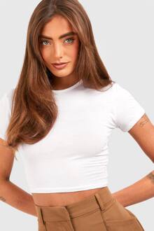 Basic Crop Top Met Korte Mouwen En Ronde Hals, White - 38