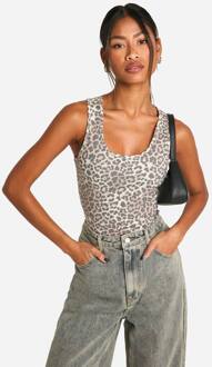 Basic Dierenprint Katoenen Scoop Racer Crop Top, Leopard - 42