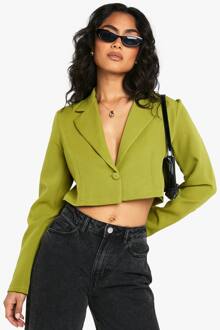 Basic Geweven Crop Blazer Met Ontspannen Pasvorm, Olive - 42