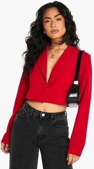 Basic Geweven Relaxed Fit Crop Blazer, Red - 42