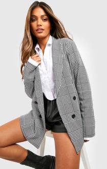 Basic Jersey Geruite Relaxed Fit Blazer, Black - 40