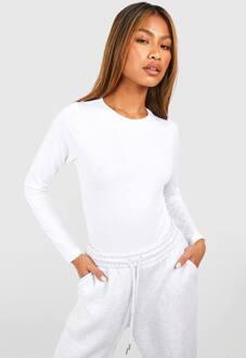 Basic Katoenen One Piece Met Lange Mouwen En Ronde Hals, White - 36