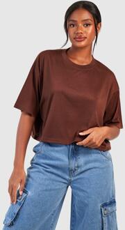 Basic Kort Katoenen Boxy T-Shirt, Chocolate - 42