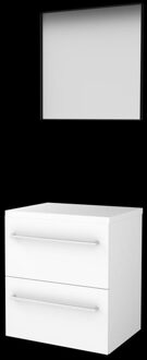 BASIC LINE Basic-Line Framed 46 badkamermeubelset - 60x46cm - met grepen - 2 lades - wastafelblad - Spiegel - mat zwart aluminium frame - rondom - MDF lak Ice White 1813621 Ice White (Wit)