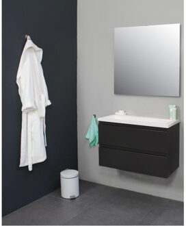 BASIC LINE Bella Badkamermeubelset - 80x55x46cm - 1 wasbak - Acryl - Wit - 0 kraangaten - Wandspiegel zonder verlichting - Melamine Antraciet mat SWGA80MAA0SP