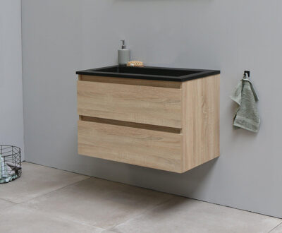 BASIC LINE Bella Badkamermeubelset - 80x55x46cm - 1 wasbak - Acryl - Zwart - 0 kraangaten - Zonder spiegel - MDF Eiken SWGA80EIZ0 Eiken (Hout) mat