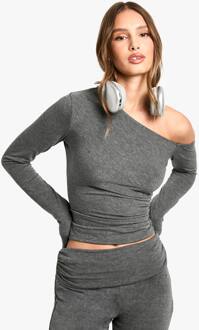Basic Marl Schouderloze Top Met Lange Mouwen, Charcoal - 42