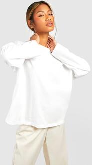 Basic Oversized Katoenen T-Shirt Met Lange Mouwen, White - 42