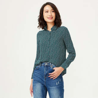 Basic recht gesneden shirt met puntprint Groen - 2XS