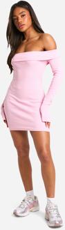 Basic Rib Bardot Mini Dress, Pink - 14