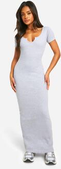 Basic Rib Notch Maxi Dress, Grey Marl - 10