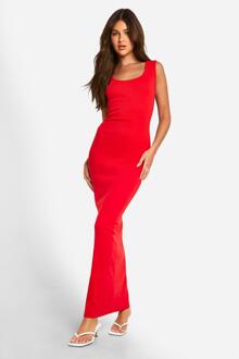 Basic Rib Scoop Maxi Dress, Red - 14
