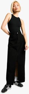 Basic Split Front Denim Maxi Rok, Washed Black - 38