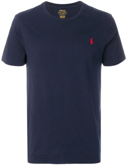 Basic T-shirt met logoborduring Donkerblauw - XS