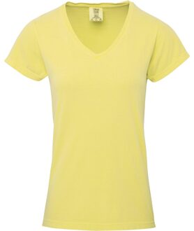 Basic V-hals t-shirt comfort colors gele voor dames - Dameskleding t-shirt gele L (40/52)