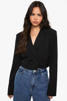Basics Blazer Met Zakdetail In Boxy, Cropped Stijl, Black - 42