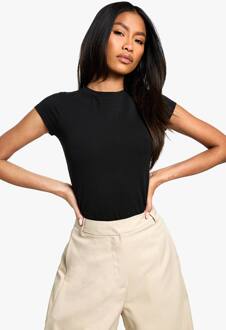 Basics Crew Neck Crop Top Met Korte Mouwen, Black - 42