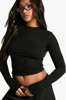 Basics Crop Top Met Lange Mouwen En Ronde Hals, Black - 40