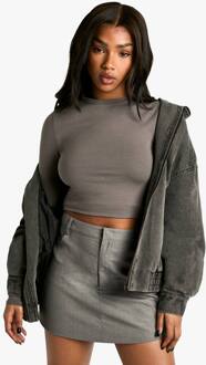 Basics Crop Top Met Lange Mouwen En Ronde Hals, Charcoal - 34