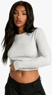Basics Crop Top Met Lange Mouwen En Ronde Hals, Grey Marl - 42